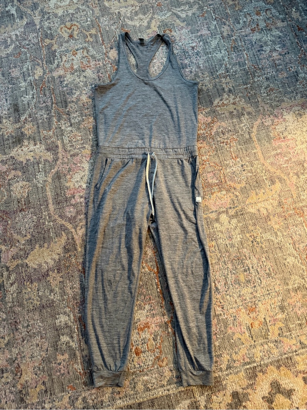 Vuori Heather Grey Racerback Jumpsuit with Drawstring Waist
